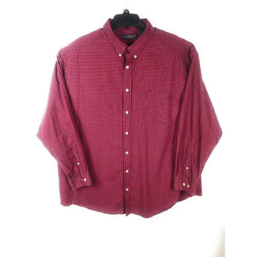 Roundtree & Yorke Men's 3XB Red Blue Check Long Sleeve Button Up Cotton Shirt A4